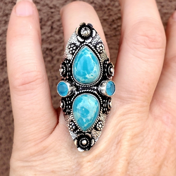 New Mosaic Jasper and Chalcedony 925 Silver Statement Ring. - Picture 14 of 16